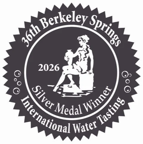 2026 Silver Medal seal for Adobe Mountain sparkling water from the Berkeley Springs International Water Tasting